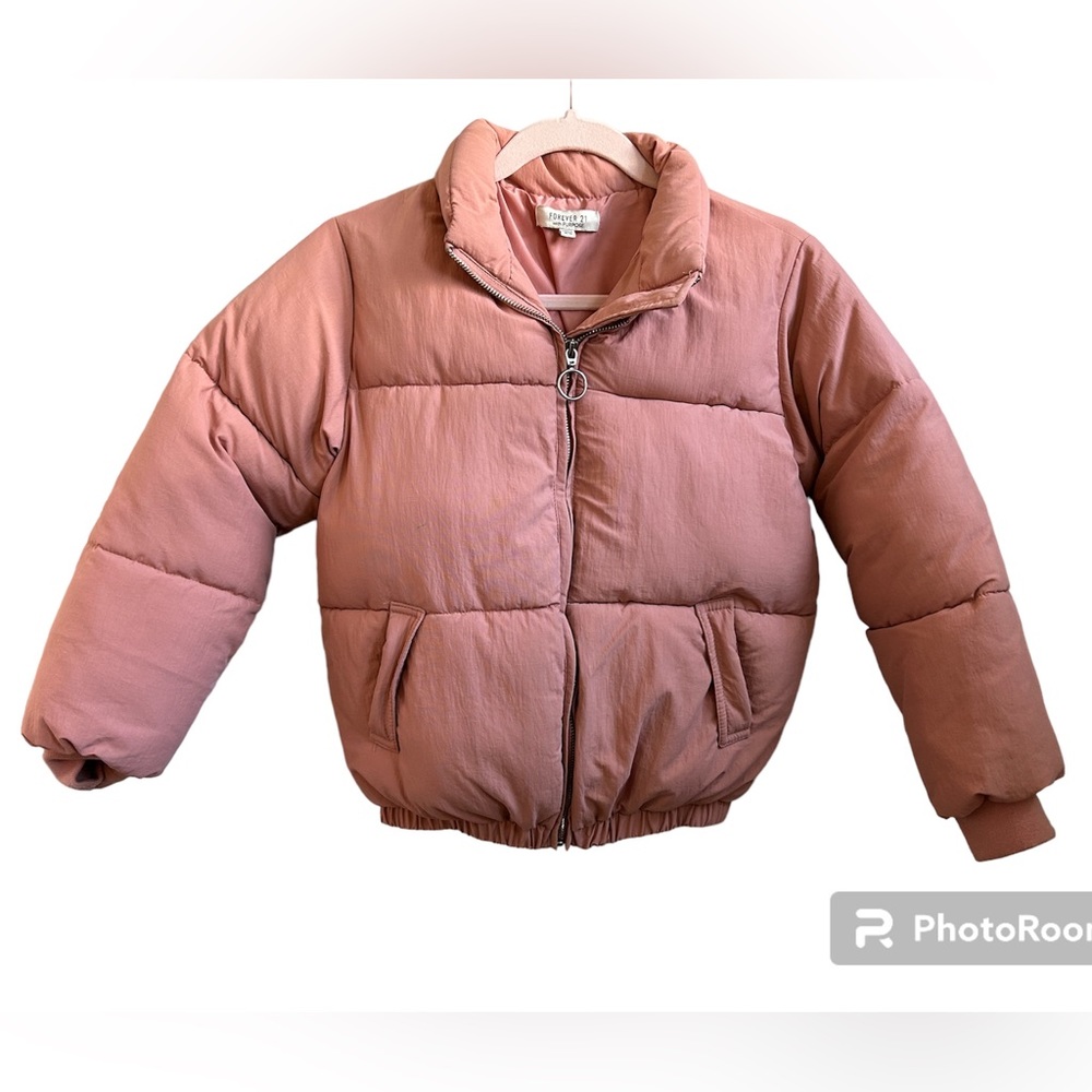Forever 21 girls pink zip up puffer jacket size Large